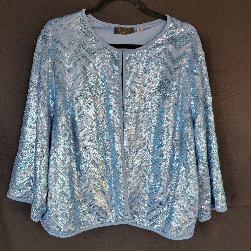 Bob Mackie 3X Blue Sequins Sparkler Over Jacket Bolero Coat